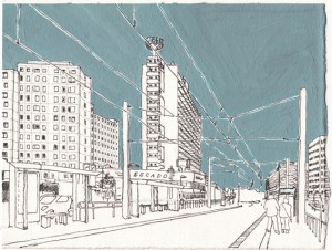 Meinhardstraße, 2015, Acryl, Fineliner auf Papier, 16 x 21 cm