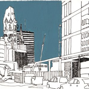 Hardenbergstraße, 2014, Fineliner, Acryl auf Papier, 16 x 24 cm