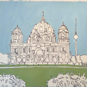 Berliner Dom, 2015/2026, Acryl, Fineliner auf Papier, 16 x 20 cm