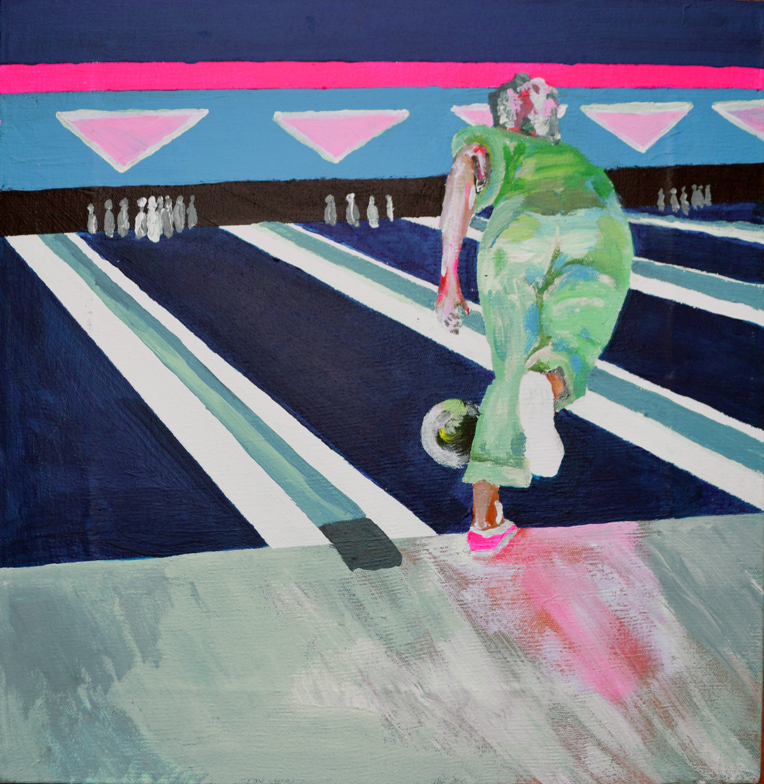 Kegelbahn, Acryl auf Leinwand, 34 x 33 cm